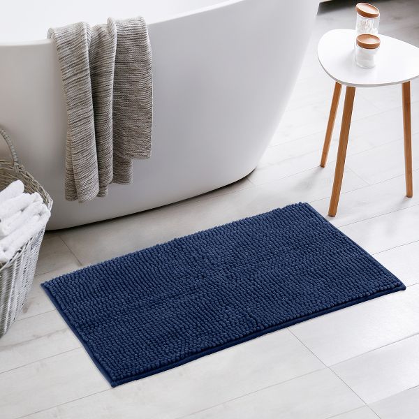 Unique Bargains Soft Plush & Fluffy Non-Slip Extra Thick Microfiber Bathroom Mat 2 Pc Black/Dark Blue 16" x 24"