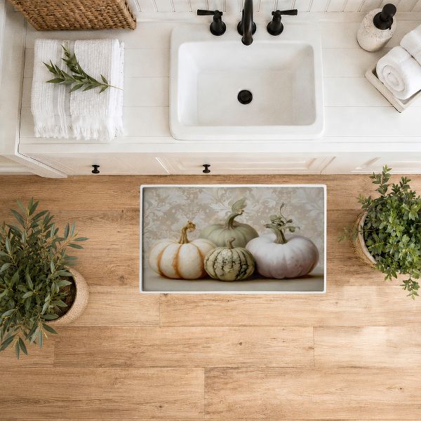 Pastel Pumpkins & Gourds Harvest Printed Plush Bathroom Floor Mat, 30" x 18", Made in USA, Ready for Hanging, By Arlington Prints