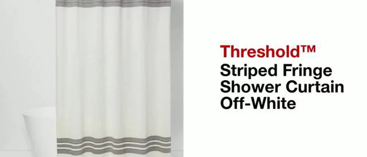 Solid Shower Curtain Cream with Black Stripe and Fringe - Threshold™
