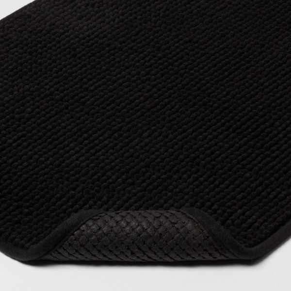 17"x24" Everyday Chenille Bath Rug Black - Room Essentials™: Machine Washable, Tufted Recycled Polyester, Non-Slip Backing