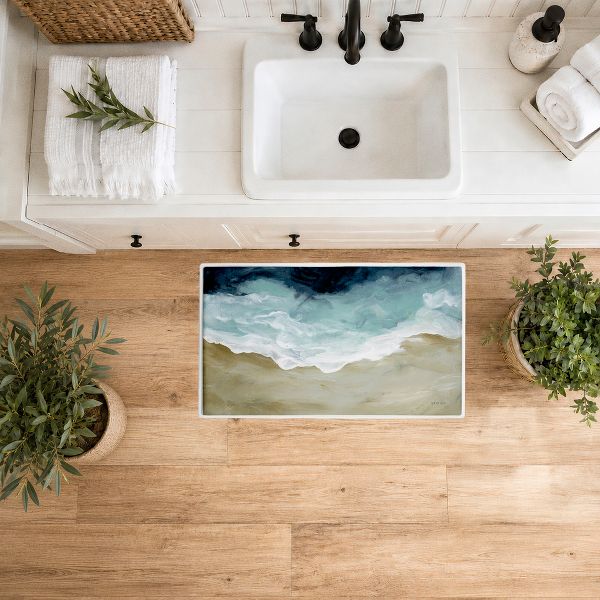 Aerial Beachscape Impression Printed Plush Bathroom Floor Mat, 30" x 18", Made in USA, Ready for Hanging, By Yvette St. Amant