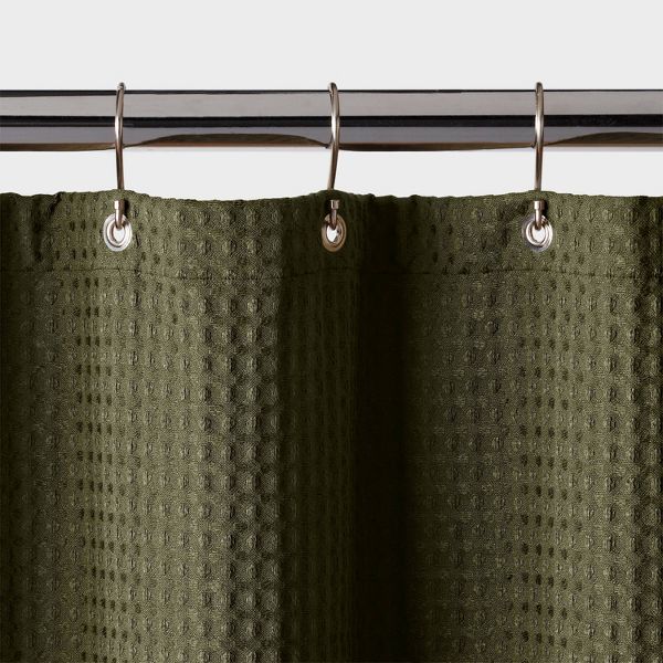 72"x72" Waffle Weave Shower Curtain Dark Olive Green - Threshold™