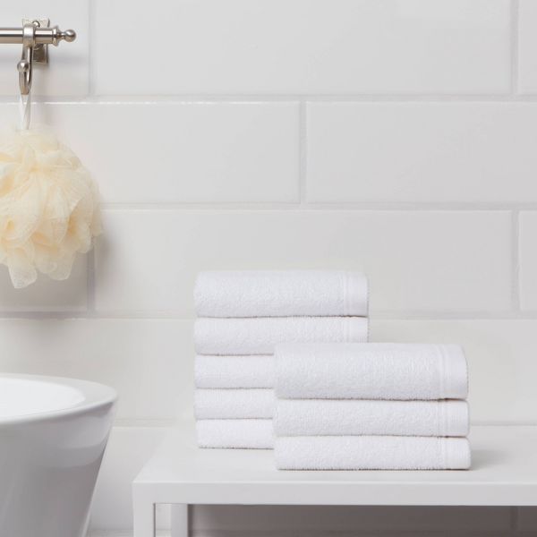 8pk Antimicrobial Washcloth Set White - Room Essentials™: Midweight Cotton Terry, Machine Washable