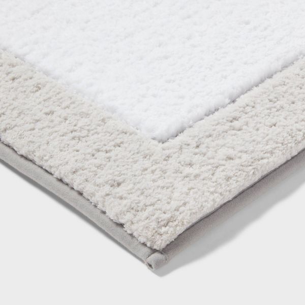 20"x34" Fluffy Border Memory Foam Bath Rug Gray - Threshold™