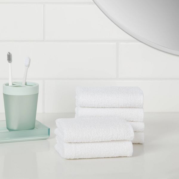 6pk Washcloth Set White - Room Essentials™: Lightweight Cotton-Poly Blend, Terry Construction, Machine Washable