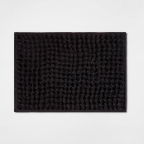 17"x24" Everyday Chenille Bath Rug Black - Room Essentials™: Machine Washable, Tufted Recycled Polyester, Non-Slip Backing
