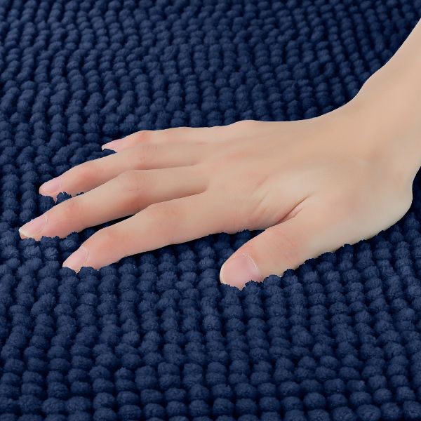 Unique Bargains Soft Plush & Fluffy Non-Slip Extra Thick Microfiber Bathroom Mat 2 Pc Black/Dark Blue 16" x 24"