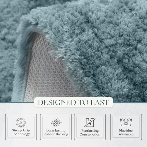 Elegance 2 Piece Bathroom Rug Set, Plush Quick-Dry Microfiber Bath Mats, Washable, Rubber Backing, 20x20 Contour, 18x18 Lid Cover, Blue