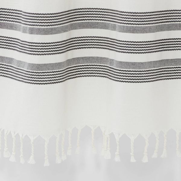 Solid Shower Curtain Cream with Black Stripe and Fringe - Threshold™