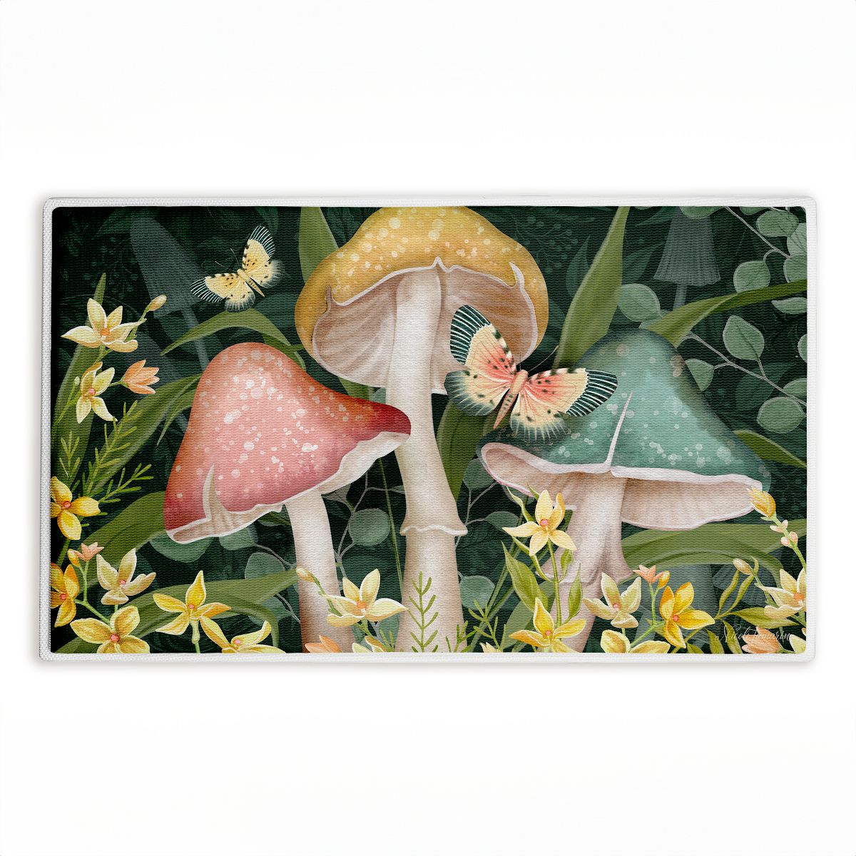 Stupell Industries Midnight Garden Mushrooms Printed Plush Bath Mat and Bath Rug, Design By Nicole Tamarin, Made in USA, 18"x30"