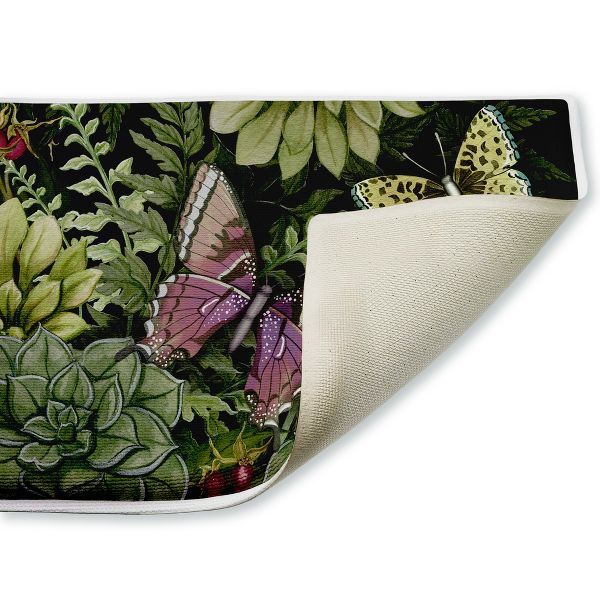 Dark Succulents Midnight Garden Printed Plush Bathroom Floor Mat, 30" x 18", Made in USA, Ready for Hanging, By Nicole Tamarin