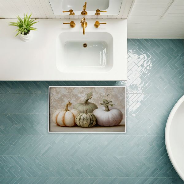 Pastel Pumpkins & Gourds Harvest Printed Plush Bathroom Floor Mat, 30" x 18", Made in USA, Ready for Hanging, By Arlington Prints