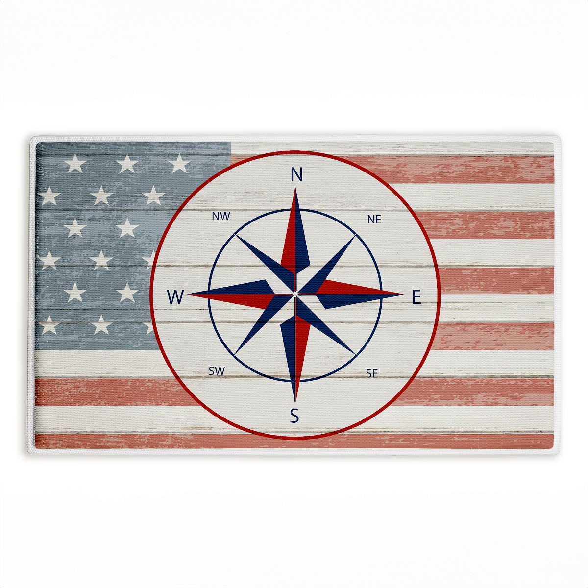 Nautical Flag with Compass Printed Plush Bathroom Floor Mat, 30" x 18", Made in USA, Ready for Hanging, By Kim Allen