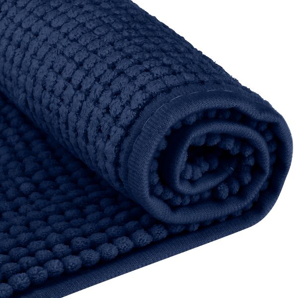 Unique Bargains Soft Plush & Fluffy Non-Slip Extra Thick Microfiber Bathroom Mat 2 Pc Black/Dark Blue 16" x 24"