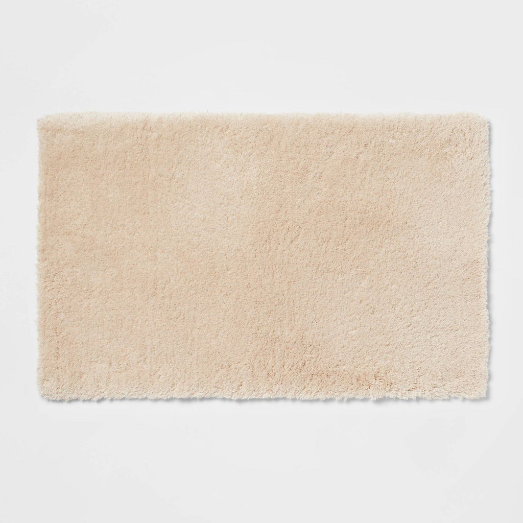 21"x34" Spa Plush Bath Rug Almond - Threshold™: Machine Washable, Tufted Polyester, Latex Backing