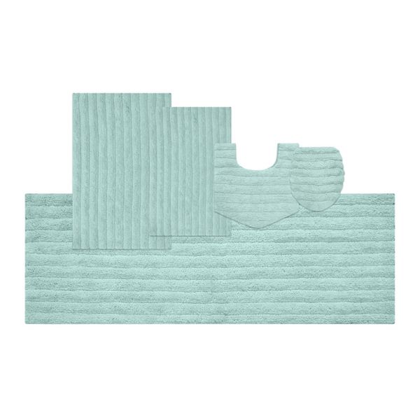 Elegance 5 Piece Bathroom Rug Set, Plush Microfiber Bath Mats, Rubber Backing, 20x20 Contour, 18x18 Lid Cover, 20x32, 24x40, 21x54, Turquoise