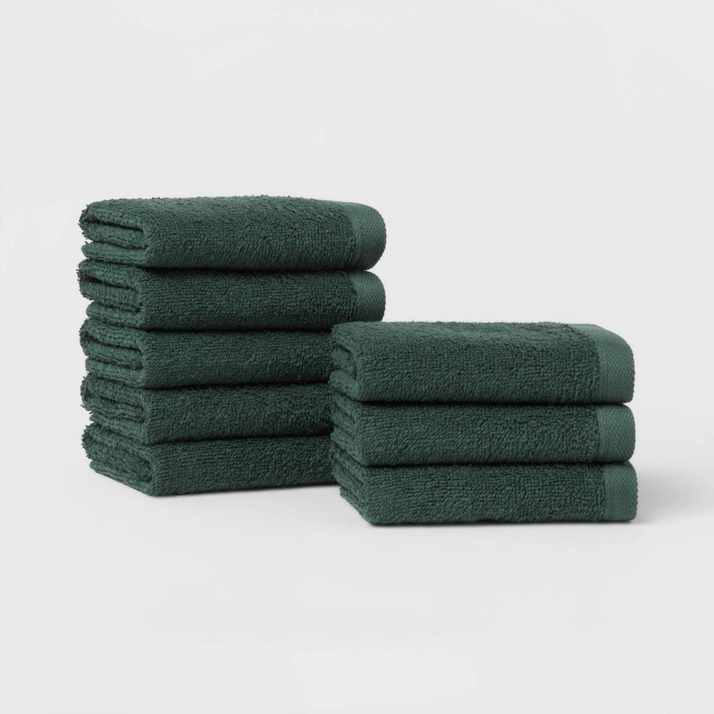 8pk Antimicrobial Washcloth Set Dark Green - Room Essentials™: Cotton Terry, Midweight, Machine Washable, Oeko-Tex Certified