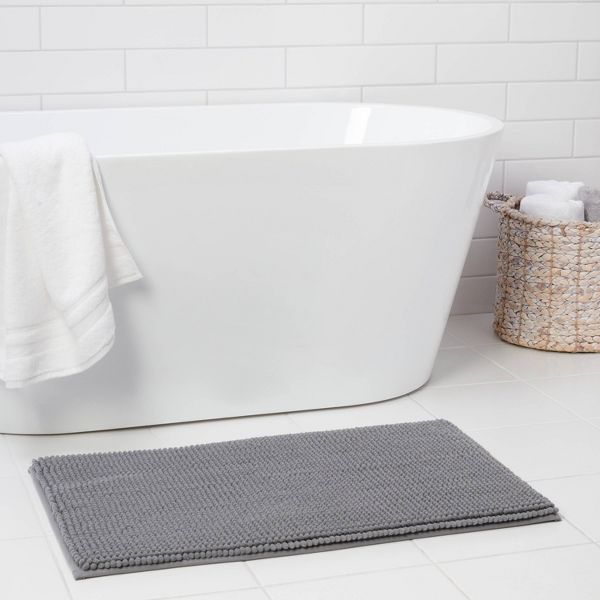 20"x34" Low Chenille Memory Foam Bath Rug Dark Gray - Threshold™: Recycled Polyester, Machine Washable, OEKO-TEX Certified