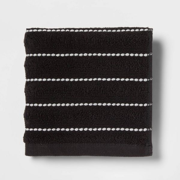4pc Performance Plus Washcloths Black Striped - Threshold™: Heavyweight Terry, Fade-Resistant, 13"x13" Set