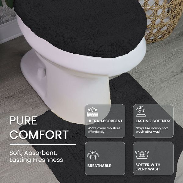 Home Weavers Waterford 100% Cotton Tufted Bath Rug Set, Soft Absorbent Non-Slip Bath Mats, Machine Washable, 2 Piece Set - 18x18, 20x20, Black