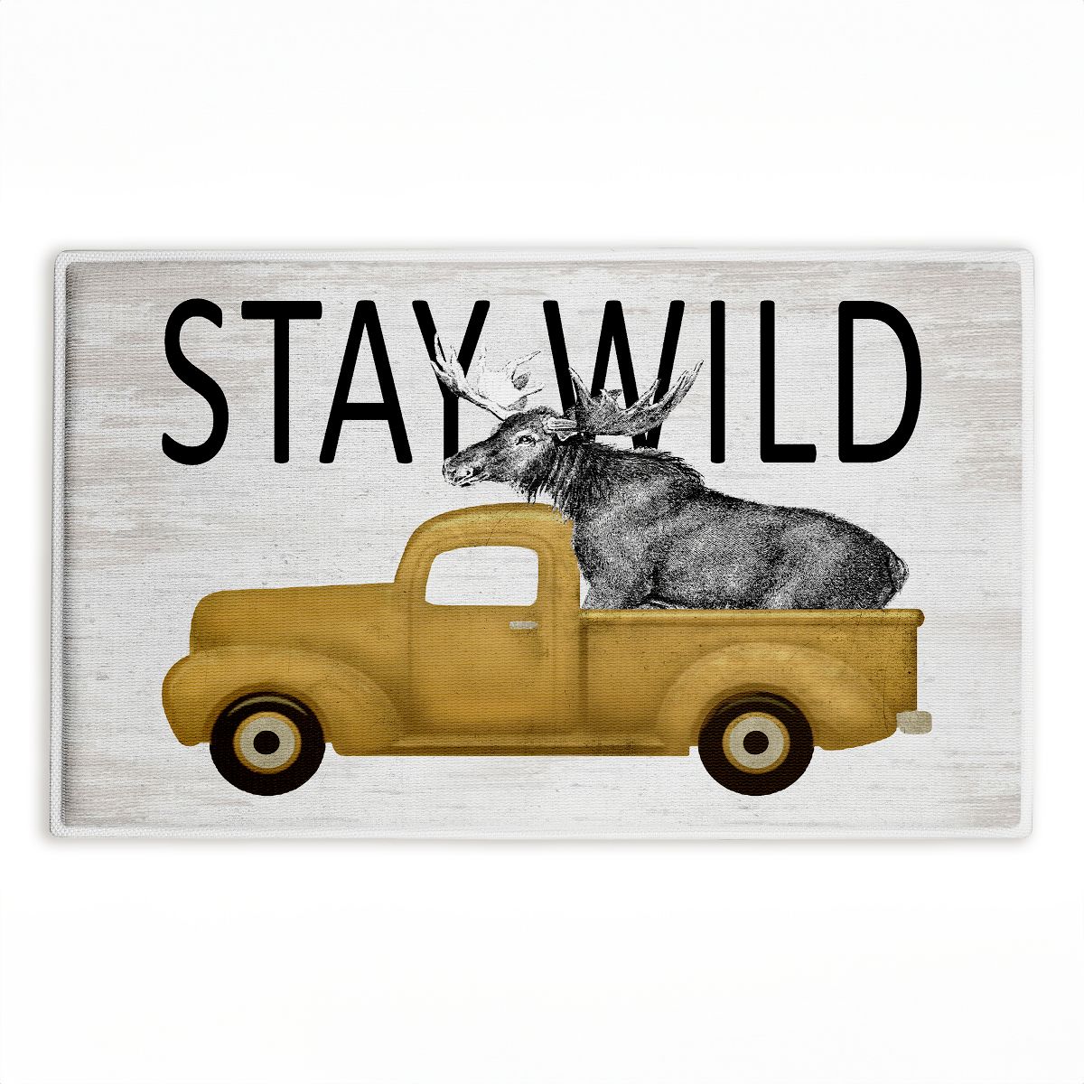 Stay Wild Moose Tailgate Printed Plush Bathroom Floor Mat, 30" x 18", Made in USA, Ready for Hanging, By Lettered and Lined